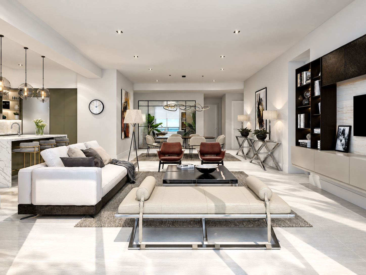 Architectural rendering of an Altura apartment living room and coastal outlook
